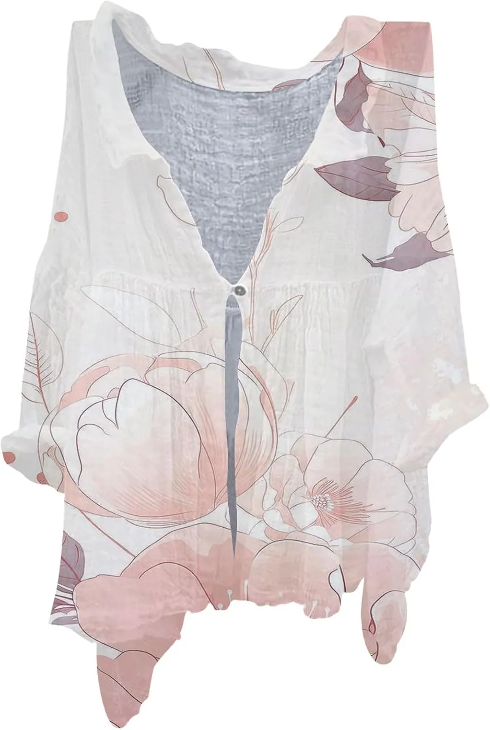 Womens Cotton Button Down Shirt Women's Floral Butterfly Print Natural Autumn Fragrant Casual Collared Blouses Loose