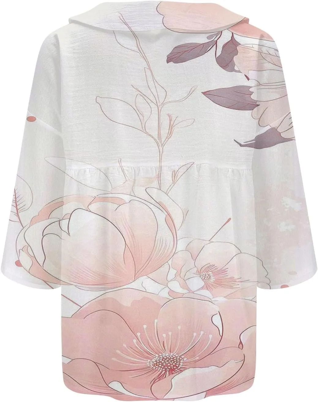Womens Cotton Button Down Shirt Women's Floral Butterfly Print Natural Autumn Fragrant Casual Collared Blouses Loose