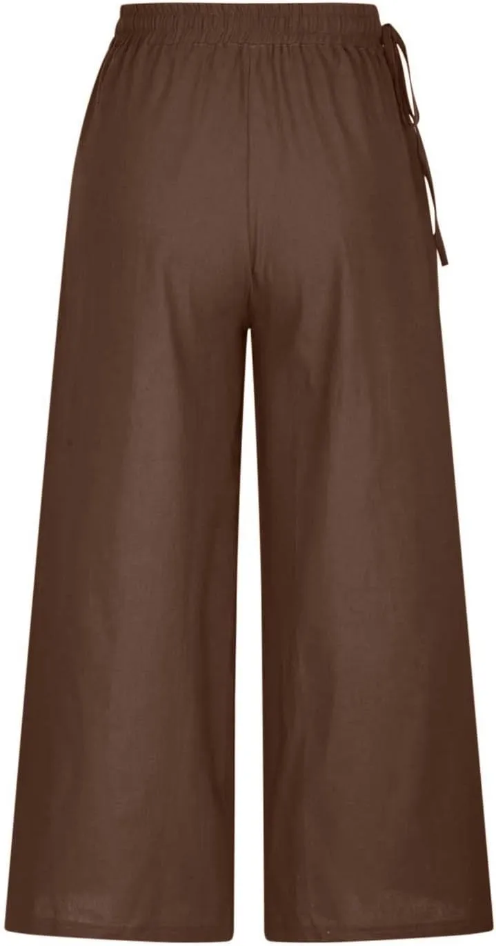 Womens Cotton Linen Pants Casual 2025 Wide Leg Palazzo Pants High Waist Solid Loose Plus Size Trouser with Pockets