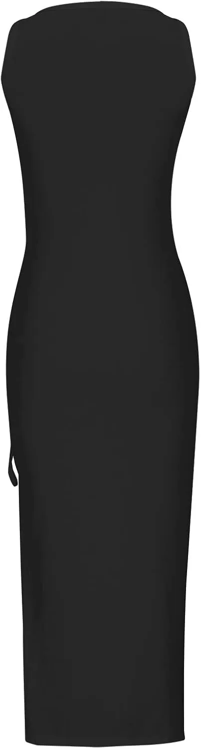 Women's Crewneck Sleeveless Casual Maxi Dresses Striped Graphic Print Sundress Loose Fit Fashion Tank Dresses