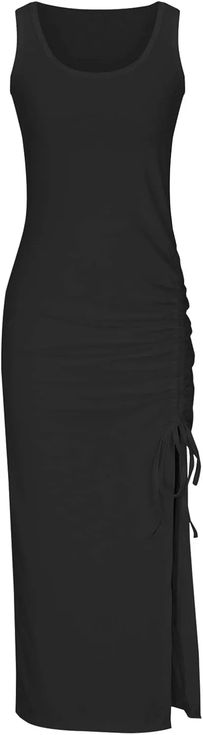 Women's Crewneck Sleeveless Casual Maxi Dresses Striped Graphic Print Sundress Loose Fit Fashion Tank Dresses