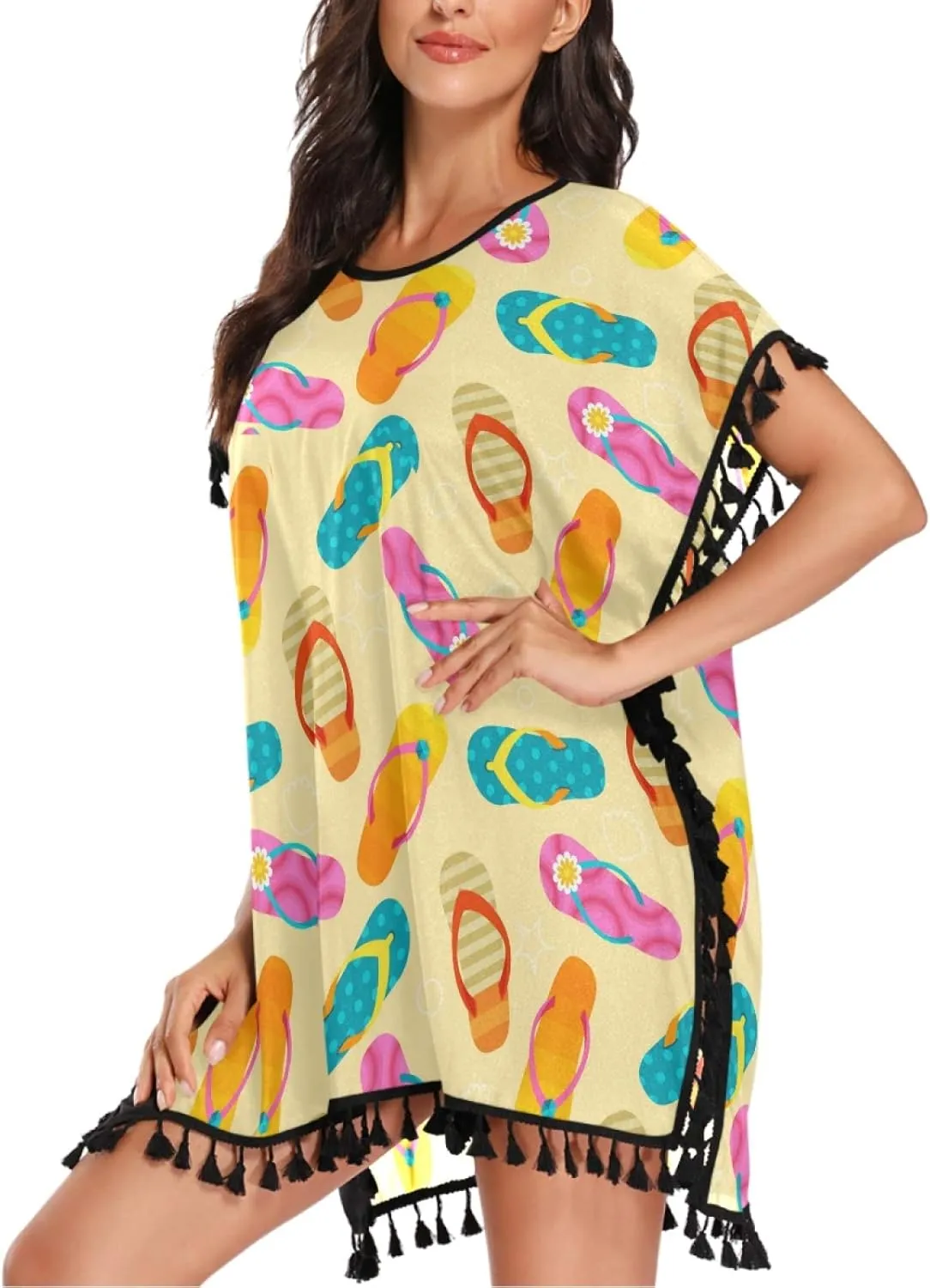 Womens Girls Colors Slippers Chiffon Tassel Bikini Swimwear Beach Bathing Suit Cover up