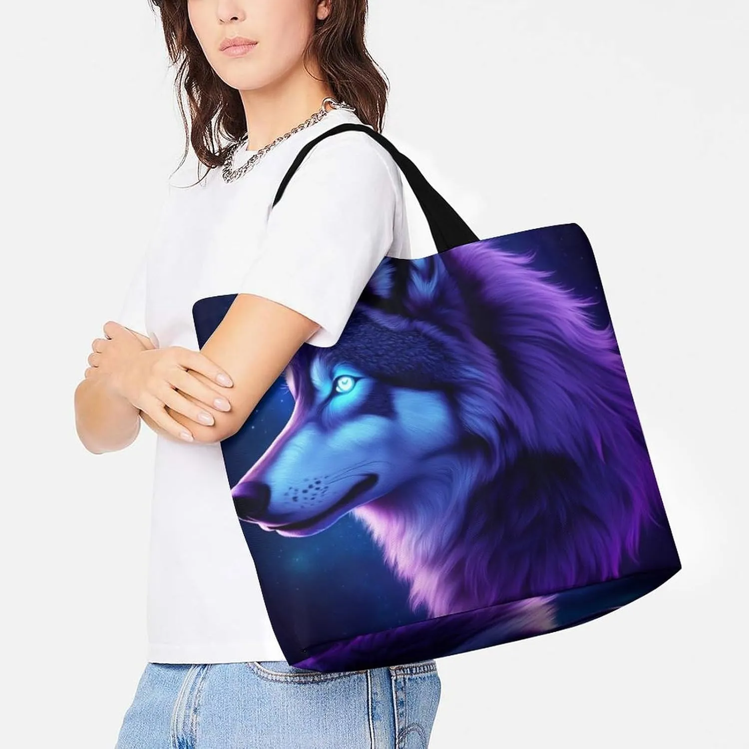 Womens Grocery Bag, Large Capacity Tote Bags Portable Reusable Shopping Shoulder Bag
