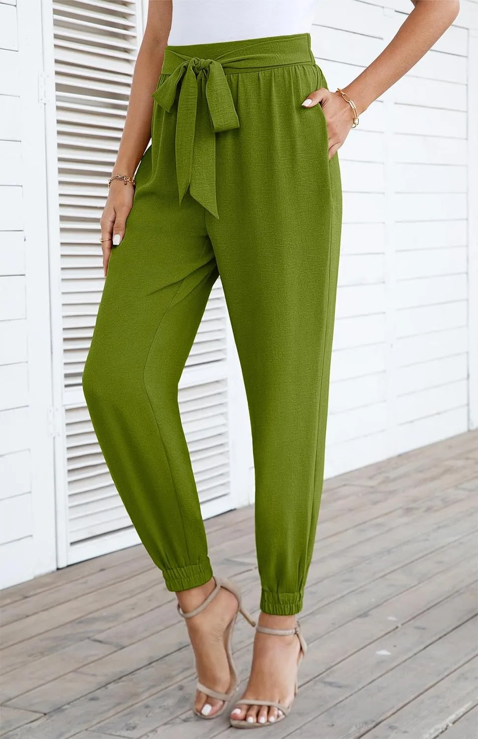 Womens High Waist Dressy Joggers Bow-Knot Loose Business Casual Pants for Work Tapered Trousers with Pockets