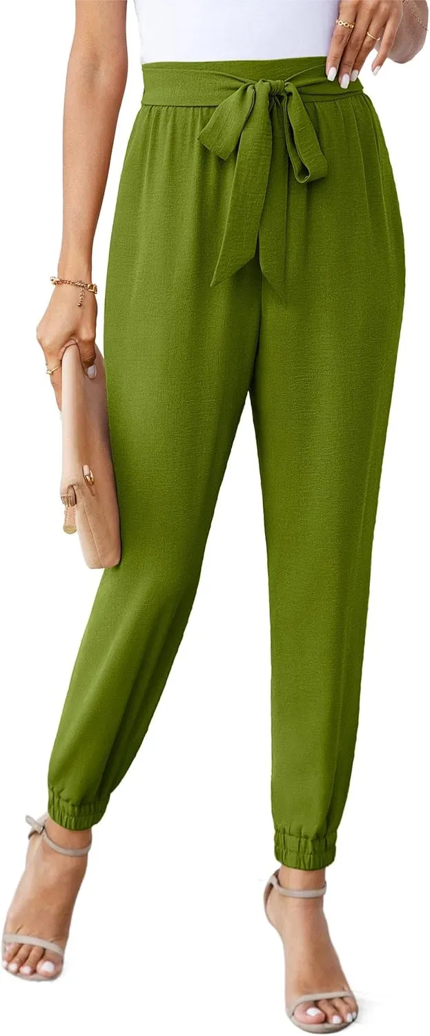 Womens High Waist Dressy Joggers Bow-Knot Loose Business Casual Pants for Work Tapered Trousers with Pockets