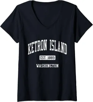 Womens Ketron Island Washington WA JS04 Vintage Athletic Sports V-Neck T-Shirt