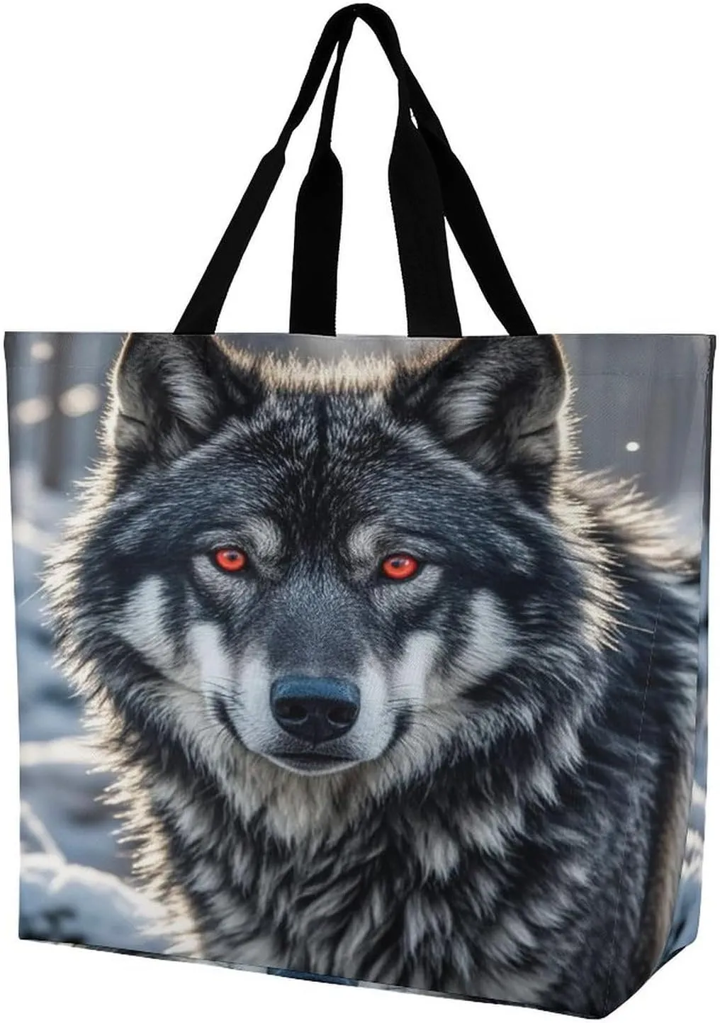 Women's Large-capacity Shoulder Shopping Bag Reusable Foldable Shopping Bags Big Black Wolf with Red Eyes Beach Bag