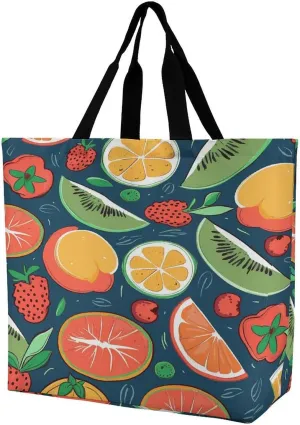 Women's Large-capacity Shoulder Shopping Bag Reusable Foldable Shopping Bags Fruits Pattern Beach Bag