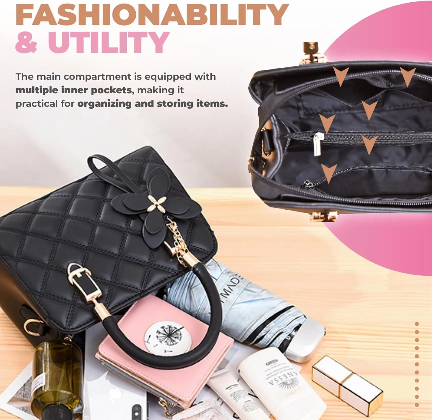 Women’s Shoulder Bag, Small Crossbody Handbag, Spacious, Multiple pockets, Adjustable strap