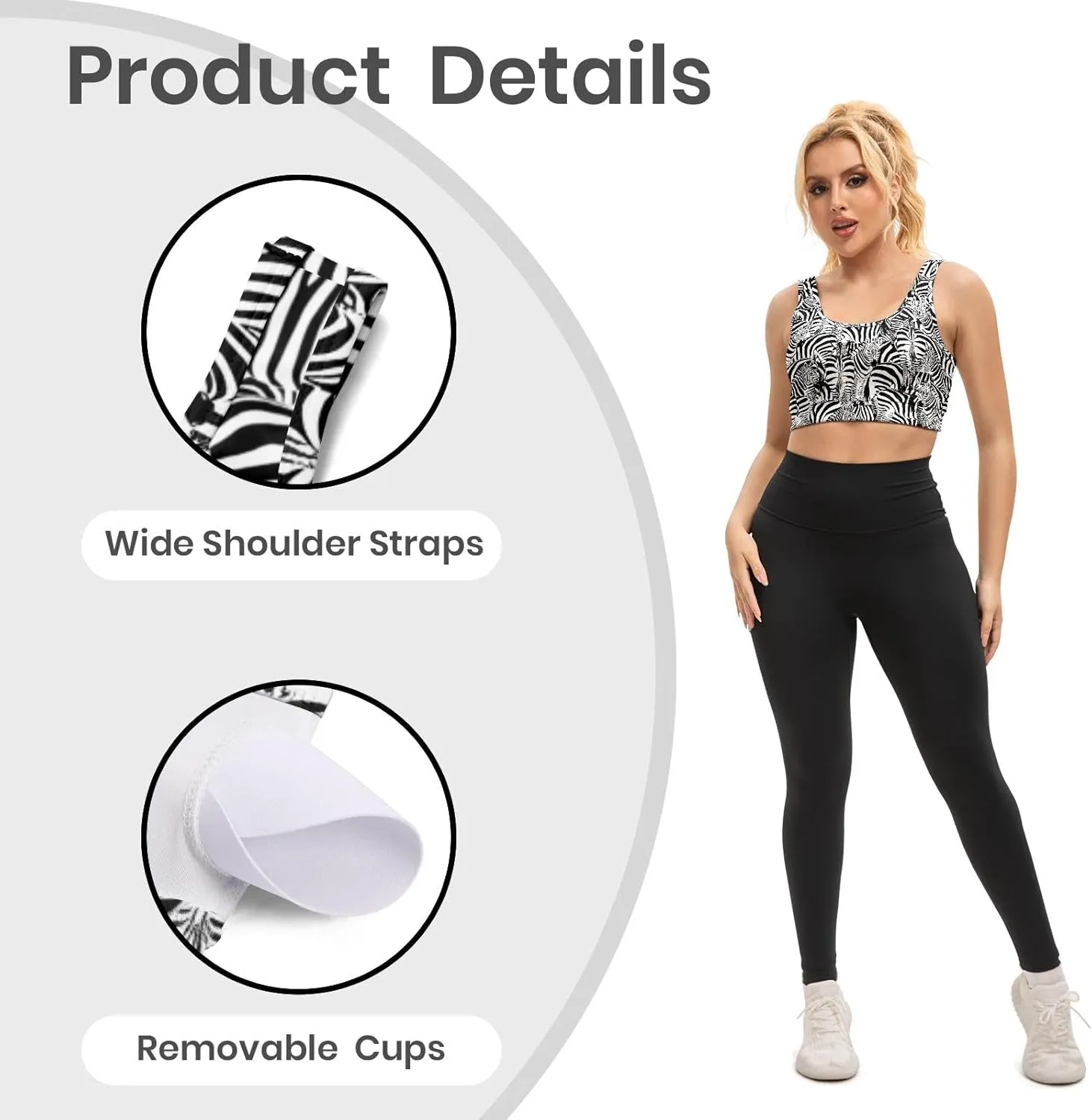 Women's Sports Bra Funny Print Workout Running Tops Scoop Neck Padded Yoga Bras Athletic Swim Crop Top for Women