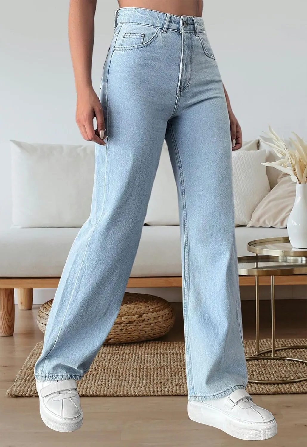 Women's Straight Leg High Waist Baggy Denim Jeans Loose Boyfriend Casual Stretchy Jeans