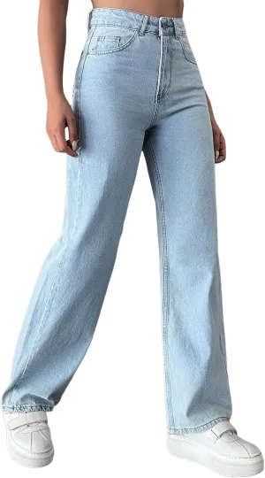 Women's Straight Leg High Waist Baggy Denim Jeans Loose Boyfriend Casual Stretchy Jeans