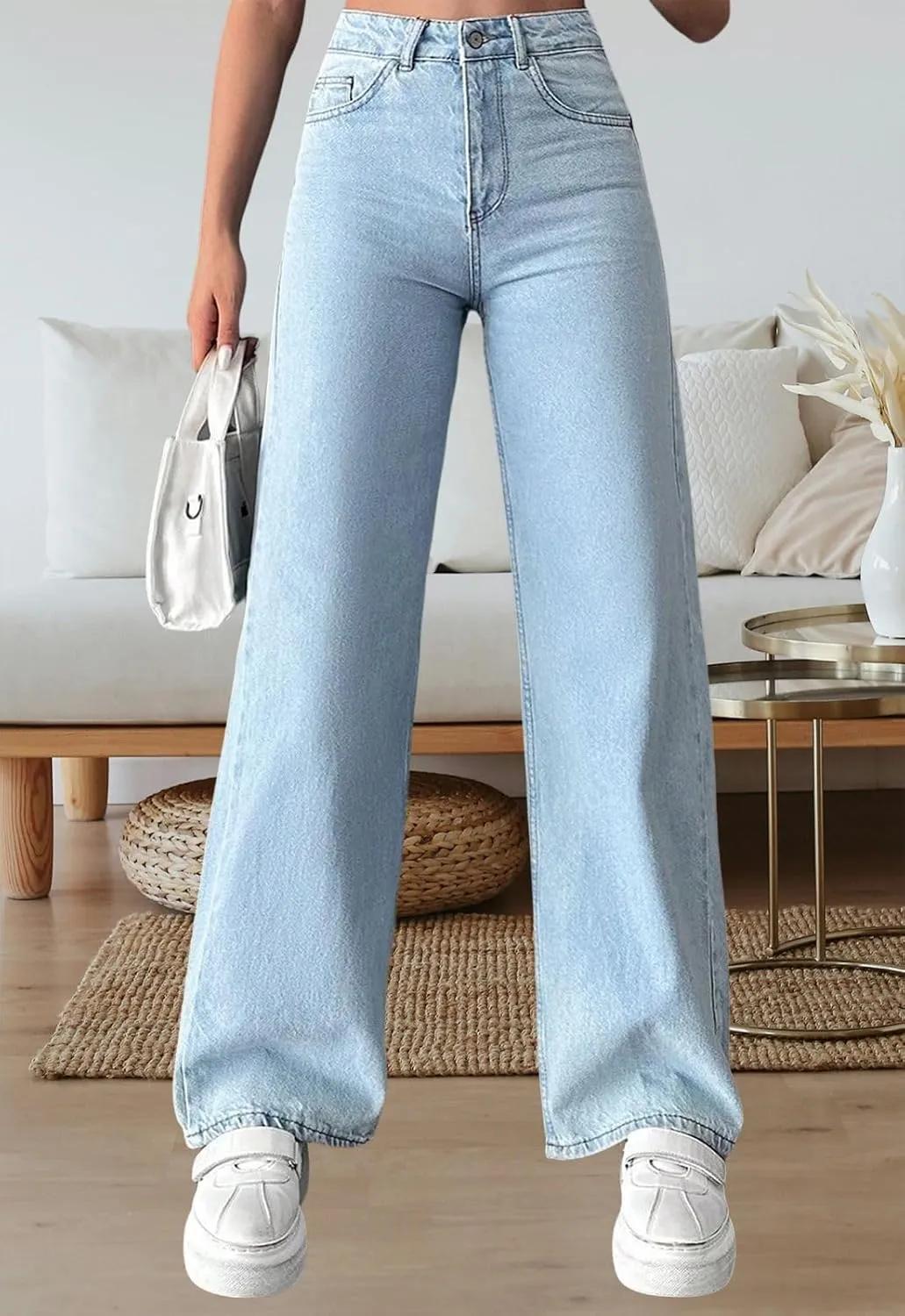 Women's Straight Leg High Waist Baggy Denim Jeans Loose Boyfriend Casual Stretchy Jeans