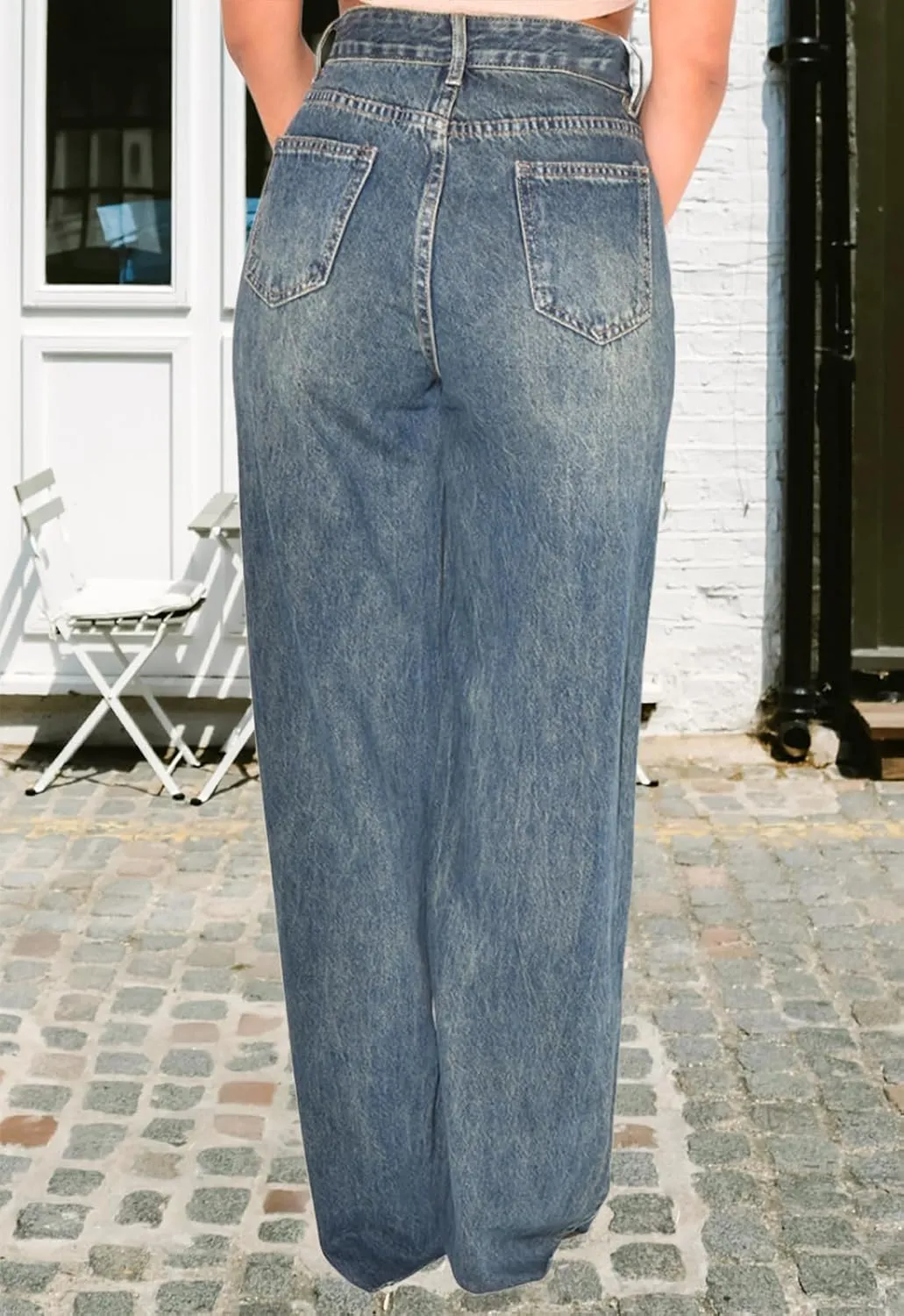 Women's Straight Leg High Waist Baggy Denim Jeans Loose Boyfriend Casual Stretchy Jeans