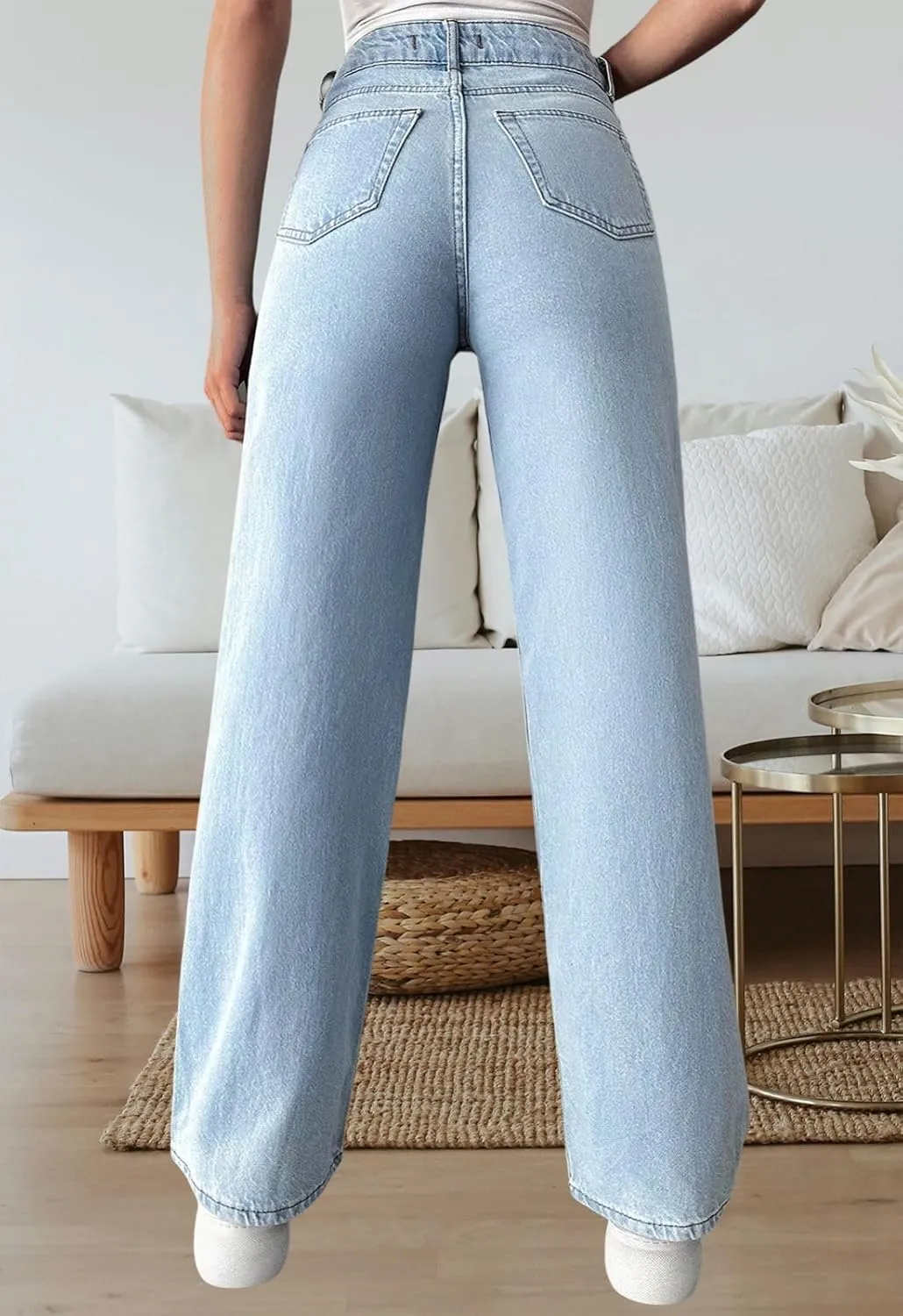 Women's Straight Leg High Waist Baggy Denim Jeans Loose Boyfriend Casual Stretchy Jeans