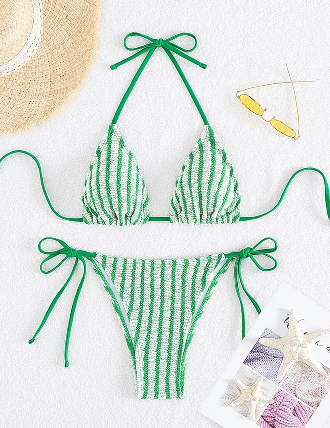 Women's Striped Halter Bathing Suit High Waisted Triangle Colorblock Swimsuit Bikini Set