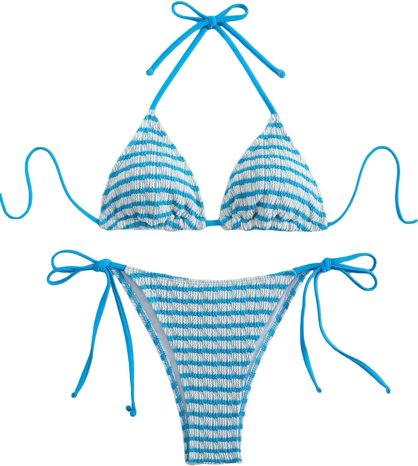 Women's Striped Halter Bathing Suit High Waisted Triangle Colorblock Swimsuit Bikini Set
