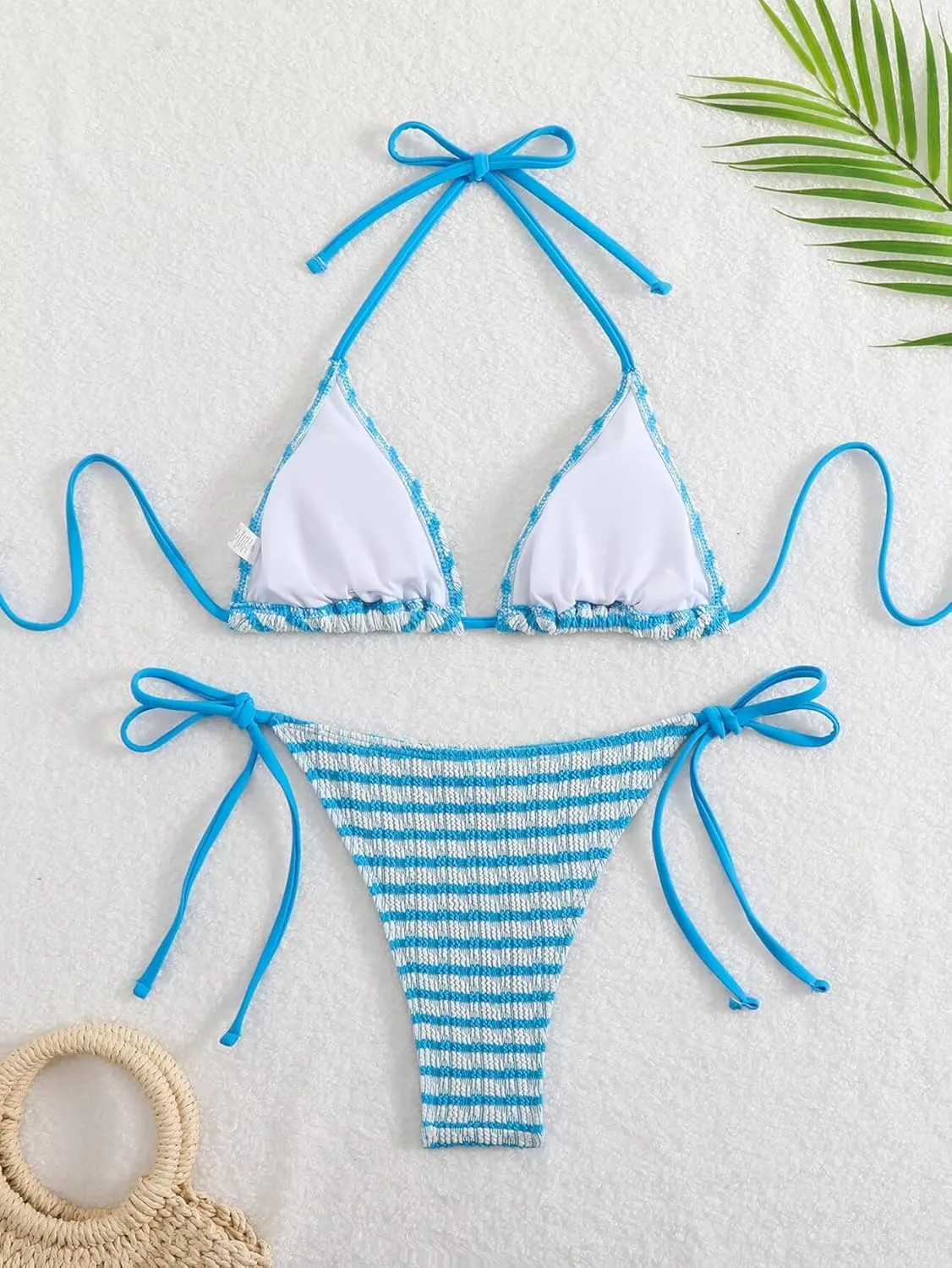 Women's Striped Halter Bathing Suit High Waisted Triangle Colorblock Swimsuit Bikini Set