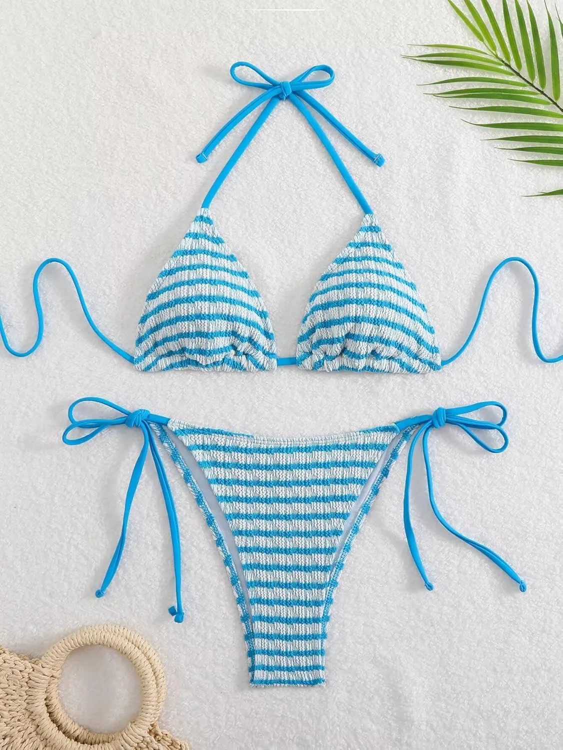 Women's Striped Halter Bathing Suit High Waisted Triangle Colorblock Swimsuit Bikini Set