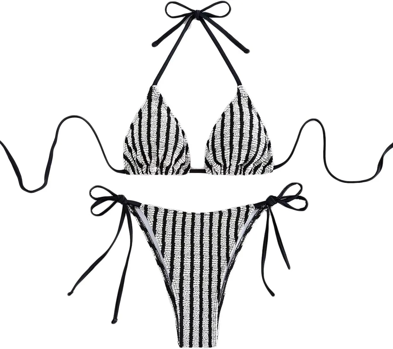 Women's Striped Halter Bathing Suit High Waisted Triangle Colorblock Swimsuit Bikini Set