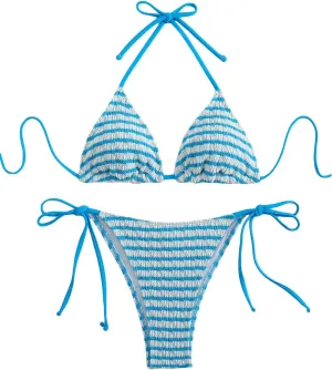 Women's Striped Halter Bathing Suit High Waisted Triangle Colorblock Swimsuit Bikini Set