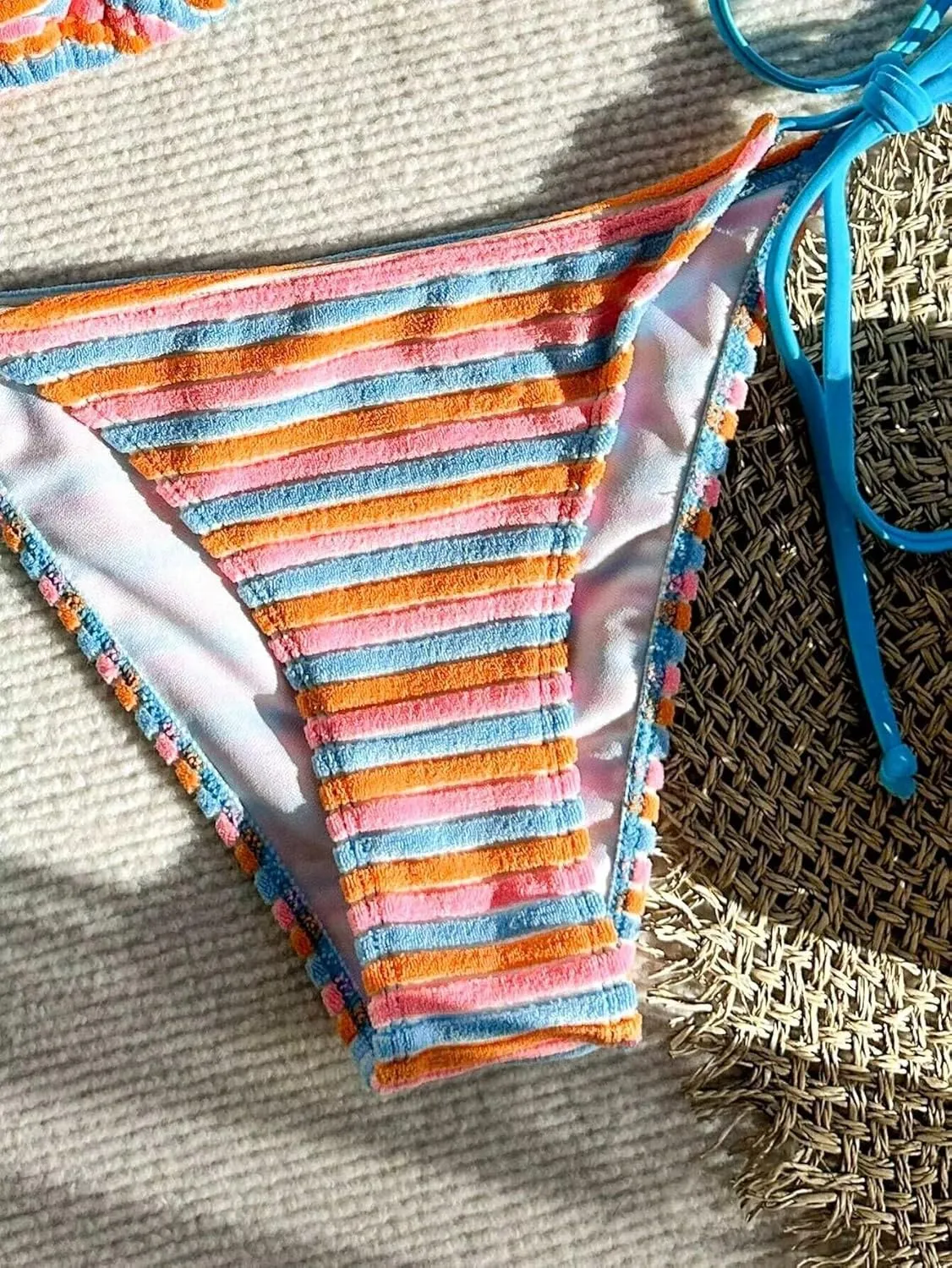 Women's Striped Knot Bathing Suit High Waisted Halter Triangle Swimsuit Bikini Set