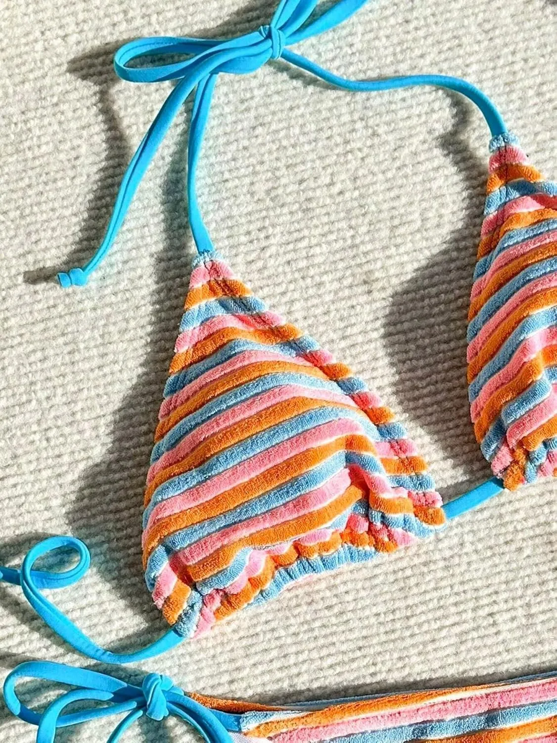 Women's Striped Knot Bathing Suit High Waisted Halter Triangle Swimsuit Bikini Set