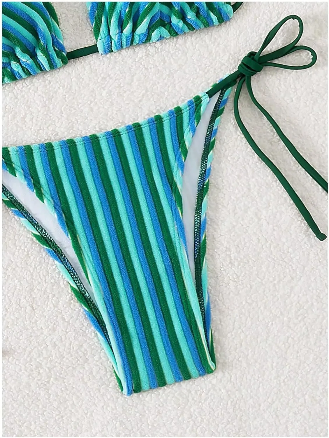 Women's Striped Knot Bathing Suit High Waisted Halter Triangle Swimsuit Bikini Set