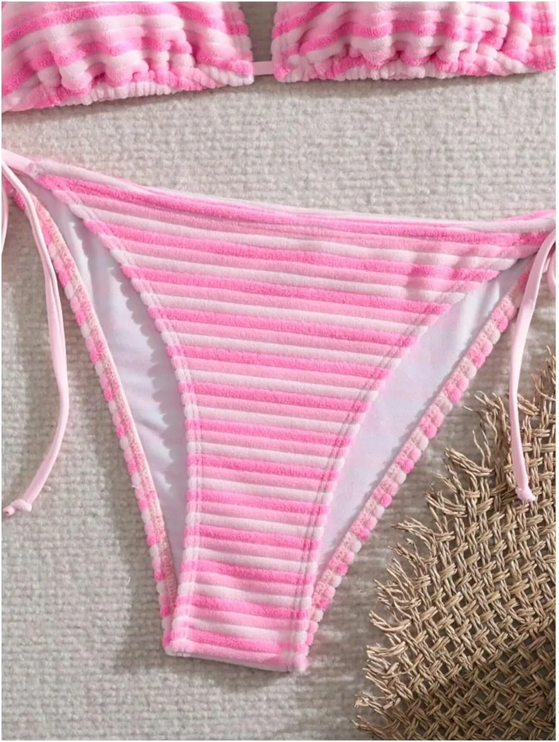 Women's Striped Knot Bathing Suit High Waisted Halter Triangle Swimsuit Bikini Set