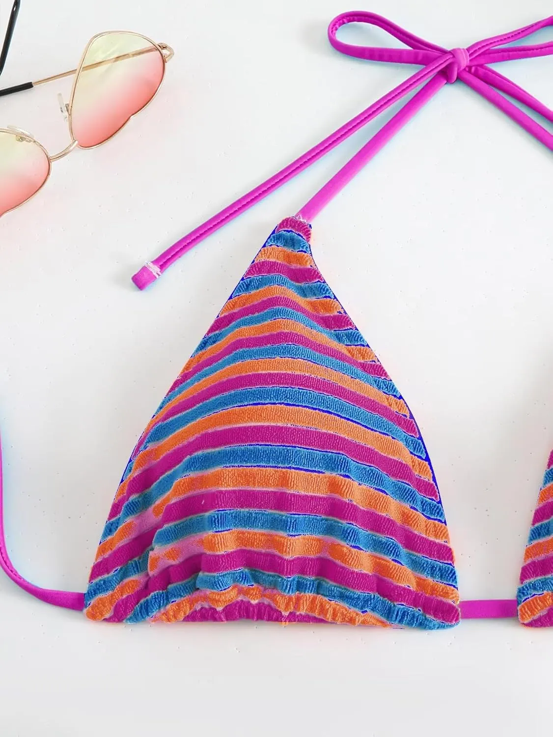 Women's Striped Knot Bathing Suit High Waisted Halter Triangle Swimsuit Bikini Set