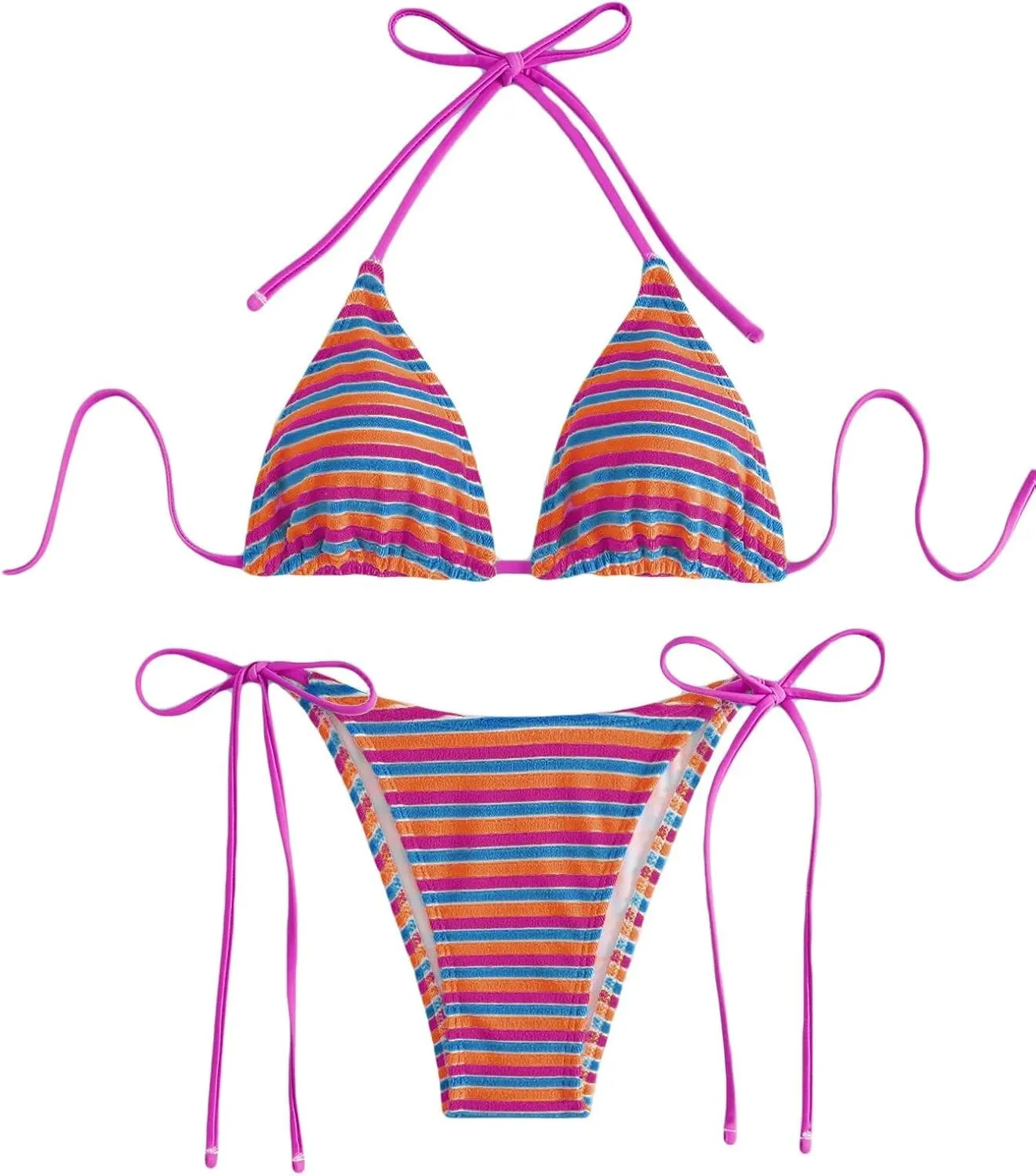 Women's Striped Knot Bathing Suit High Waisted Halter Triangle Swimsuit Bikini Set