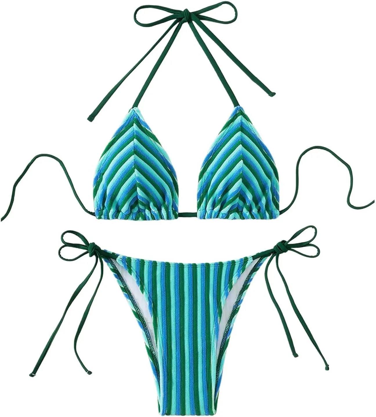 Women's Striped Knot Bathing Suit High Waisted Halter Triangle Swimsuit Bikini Set