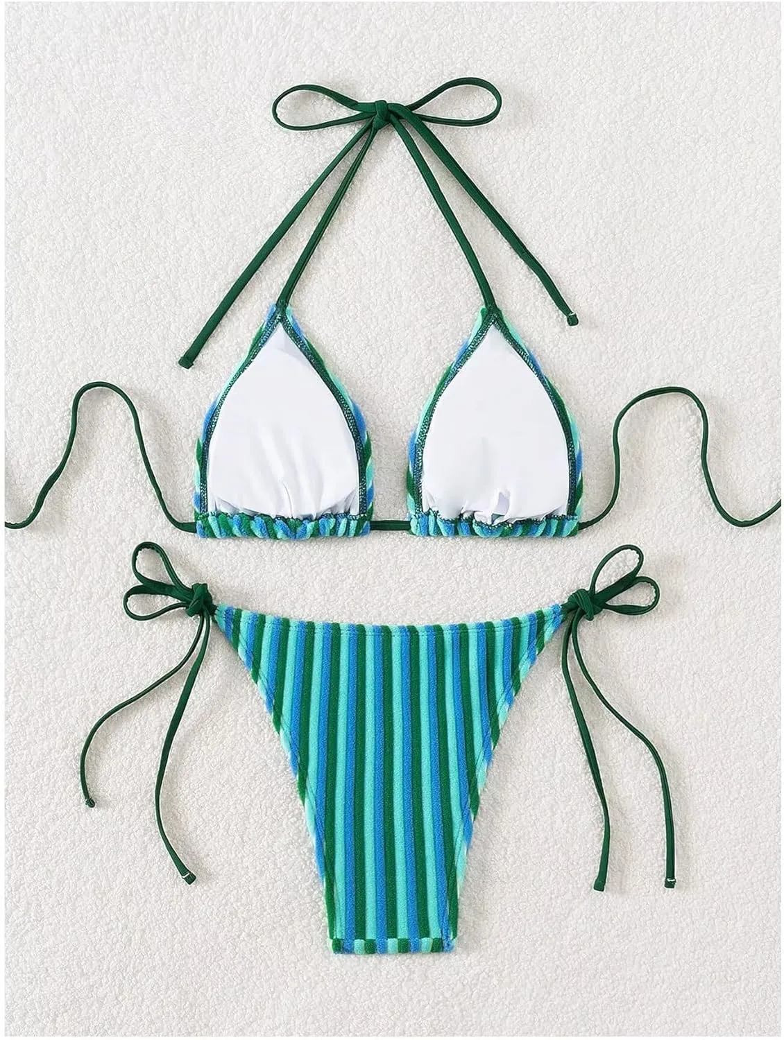 Women's Striped Knot Bathing Suit High Waisted Halter Triangle Swimsuit Bikini Set