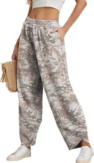 Womens Wide Leg Harem Pants Casual Loose Elastic Waist Solid Color Comfy Palazzo Lounge Baggy Sweatpants with Pockets