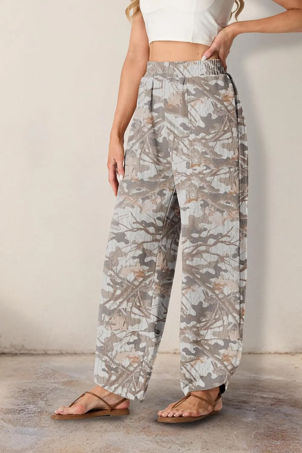 Womens Wide Leg Harem Pants Casual Loose Elastic Waist Solid Color Comfy Palazzo Lounge Baggy Sweatpants with Pockets