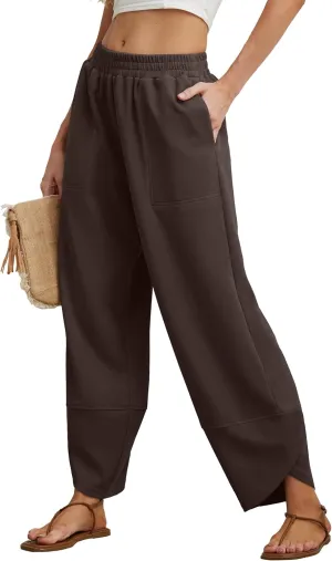 Womens Wide Leg Harem Pants Casual Loose Elastic Waist Solid Color Comfy Palazzo Lounge Baggy Sweatpants with Pockets