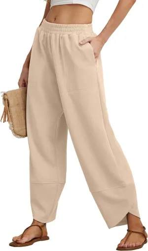 Womens Wide Leg Harem Pants Casual Loose Elastic Waist Solid Color Comfy Palazzo Lounge Baggy Sweatpants with Pockets