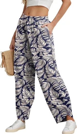 Womens Wide Leg Harem Pants Casual Loose Elastic Waist Solid Color Comfy Palazzo Lounge Baggy Sweatpants with Pockets