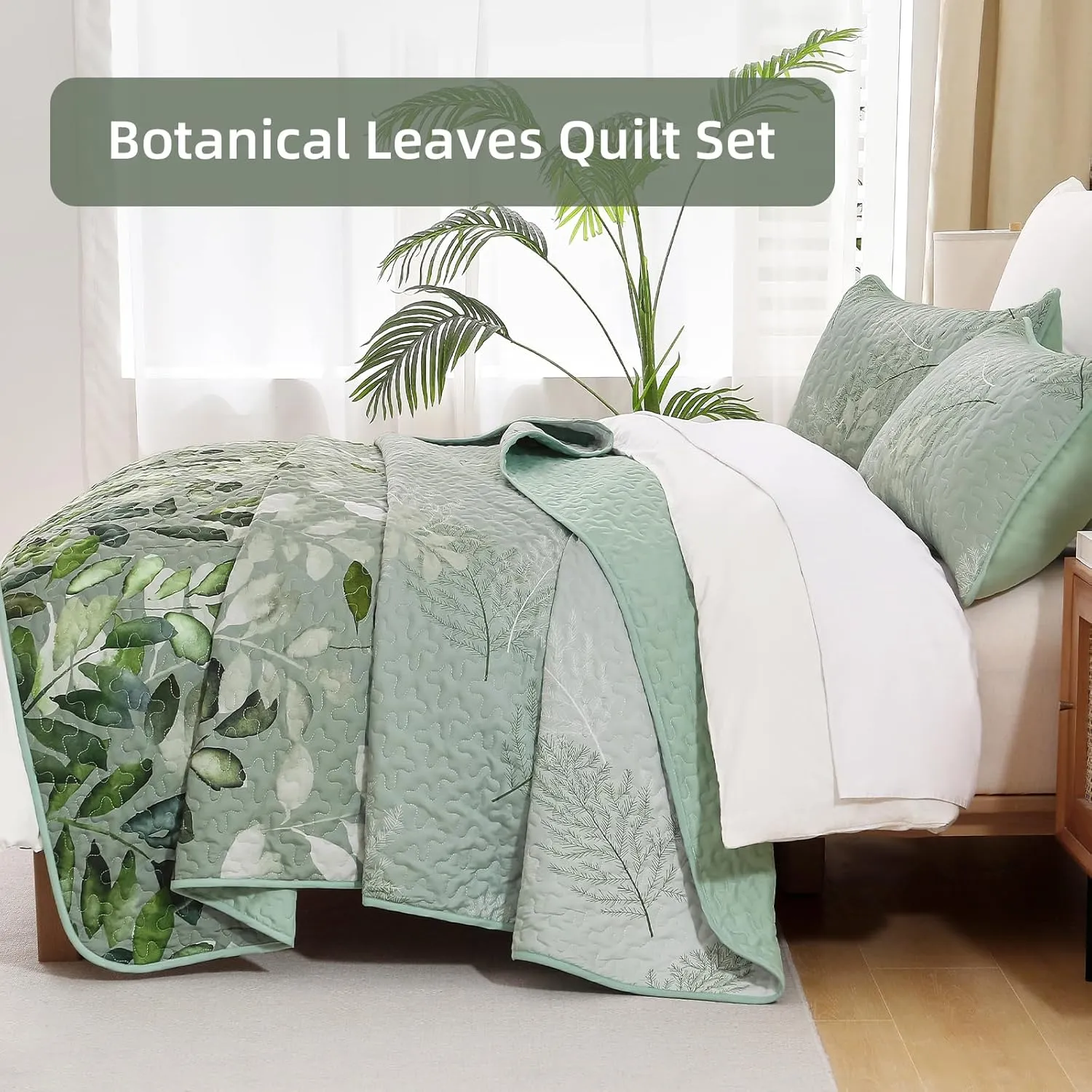 WONGS BEDDING Green Quilt Set King Size,3 Pieces Green Floral Bedspread Coverlet Set, Soft Microfiber Lightweight Floral Bedding Set King 104"×90"