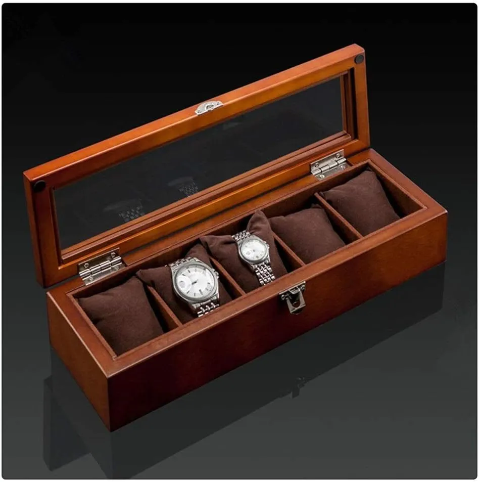 Wood Watch Display Box Organizer Black Top Watch Wooden Case Fashion Watch Storage Packing Gift Boxes Jewelry Case (Color : 12 Slots) (5 Slots)