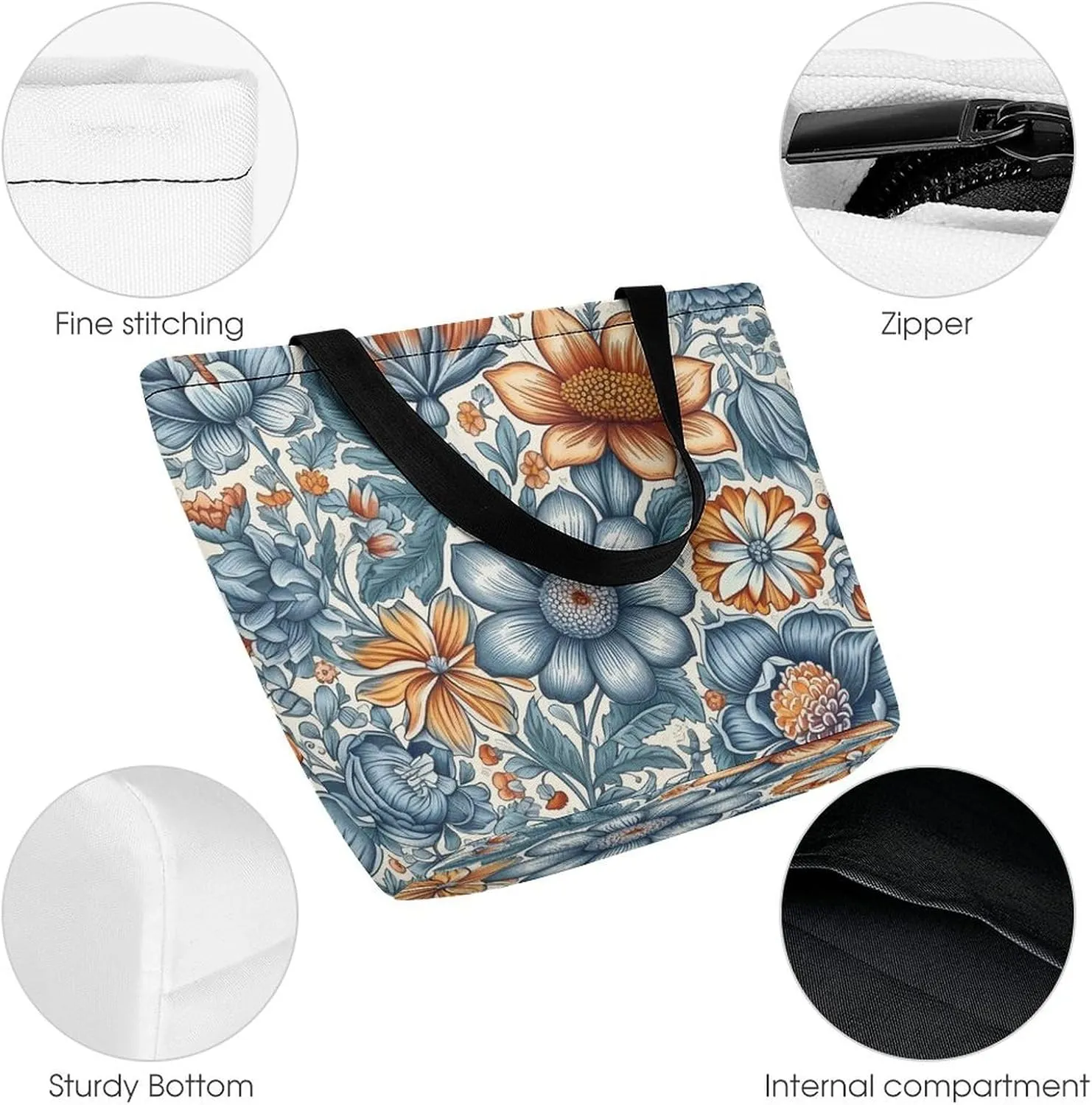 Woodcut Style Tote Bag for Women Grocery Bags Foldable Shopping Bag Large Reusable Handbags for Work Travel