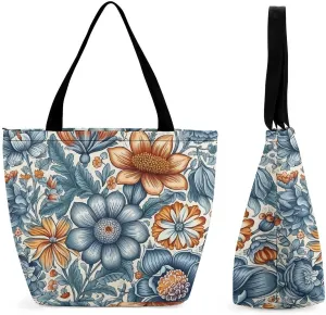 Woodcut Style Tote Bag for Women Grocery Bags Foldable Shopping Bag Large Reusable Handbags for Work Travel