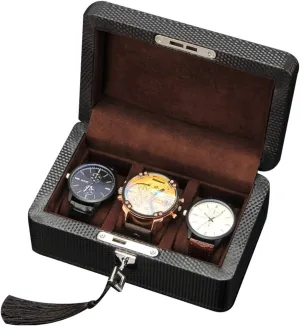 Wooden Watch Box Nordic Simple Mens Mechanical Watch Holder Organizer Collection Storage Box with Lock, Carbon Fiber Grain Leather Watch Display Cases for Women(Brown B)