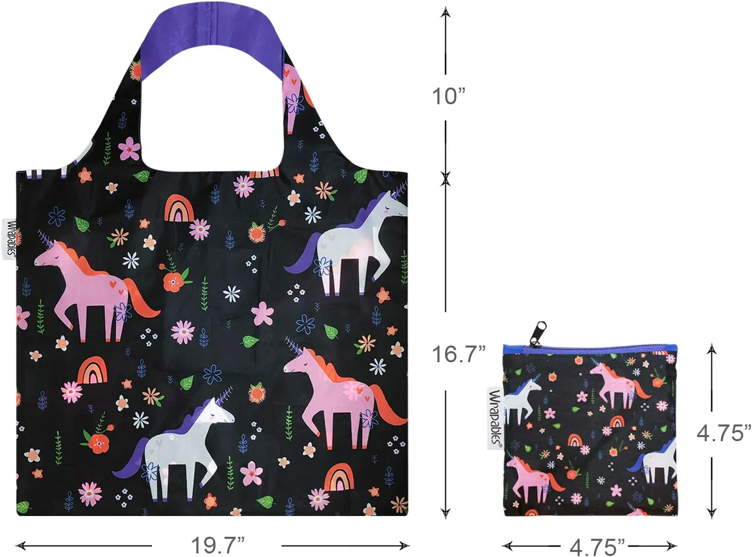 Wrapables Large Reusable Shopping Tote Bag with Outer Pouch