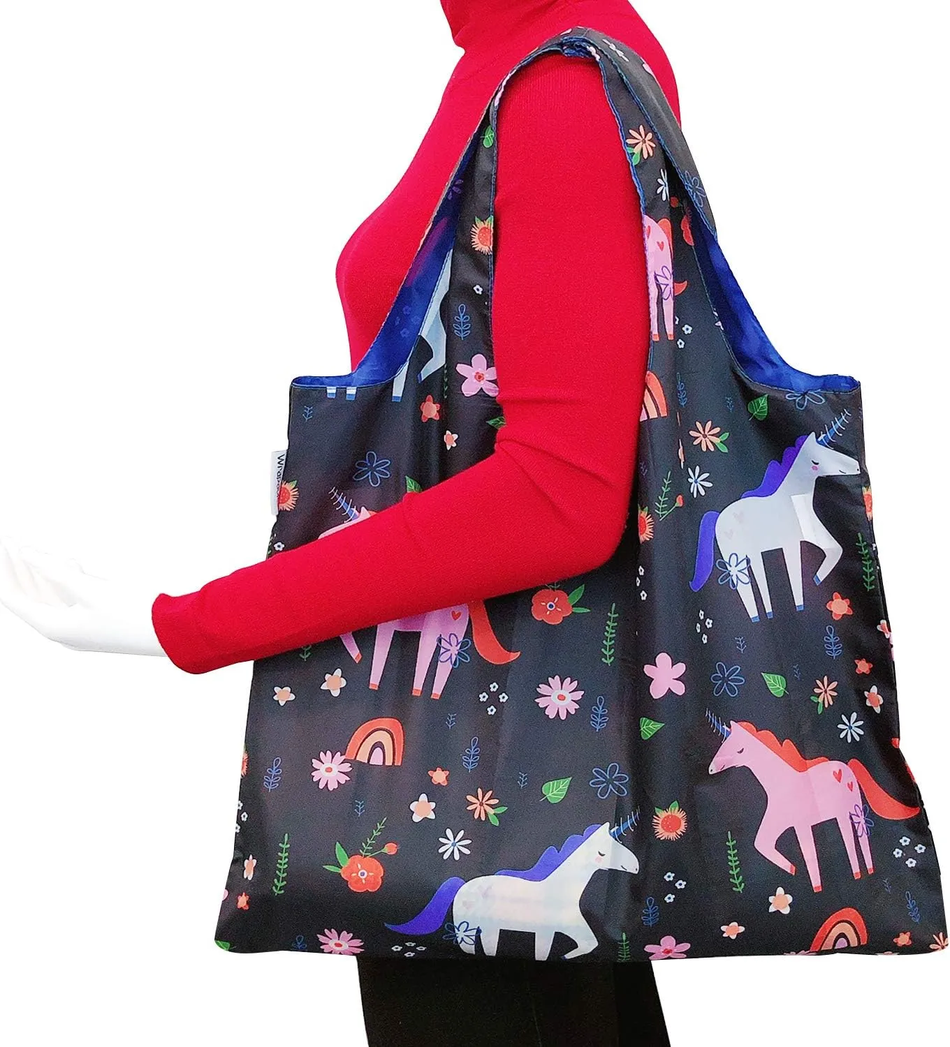 Wrapables Large Reusable Shopping Tote Bag with Outer Pouch