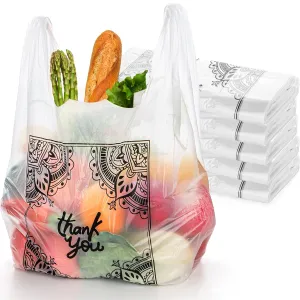 WUWEOT 500 Count Thank You T Shirt Bags, Plastic Grocery Bags Reusable Shopping Bags, 15 Mic Standard Supermarket Size Carry-Out Bags with Handle for Retail Store, Supermarket, Restaurant, Takeout