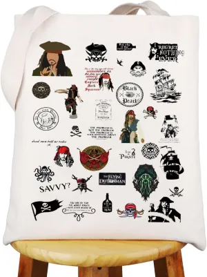 WZMPA Captain Jack Themed Tote Bag Pirate Jack Fans Gift Jack Sparrow Movie Reusable Grocery Bag Captain Jack Merch