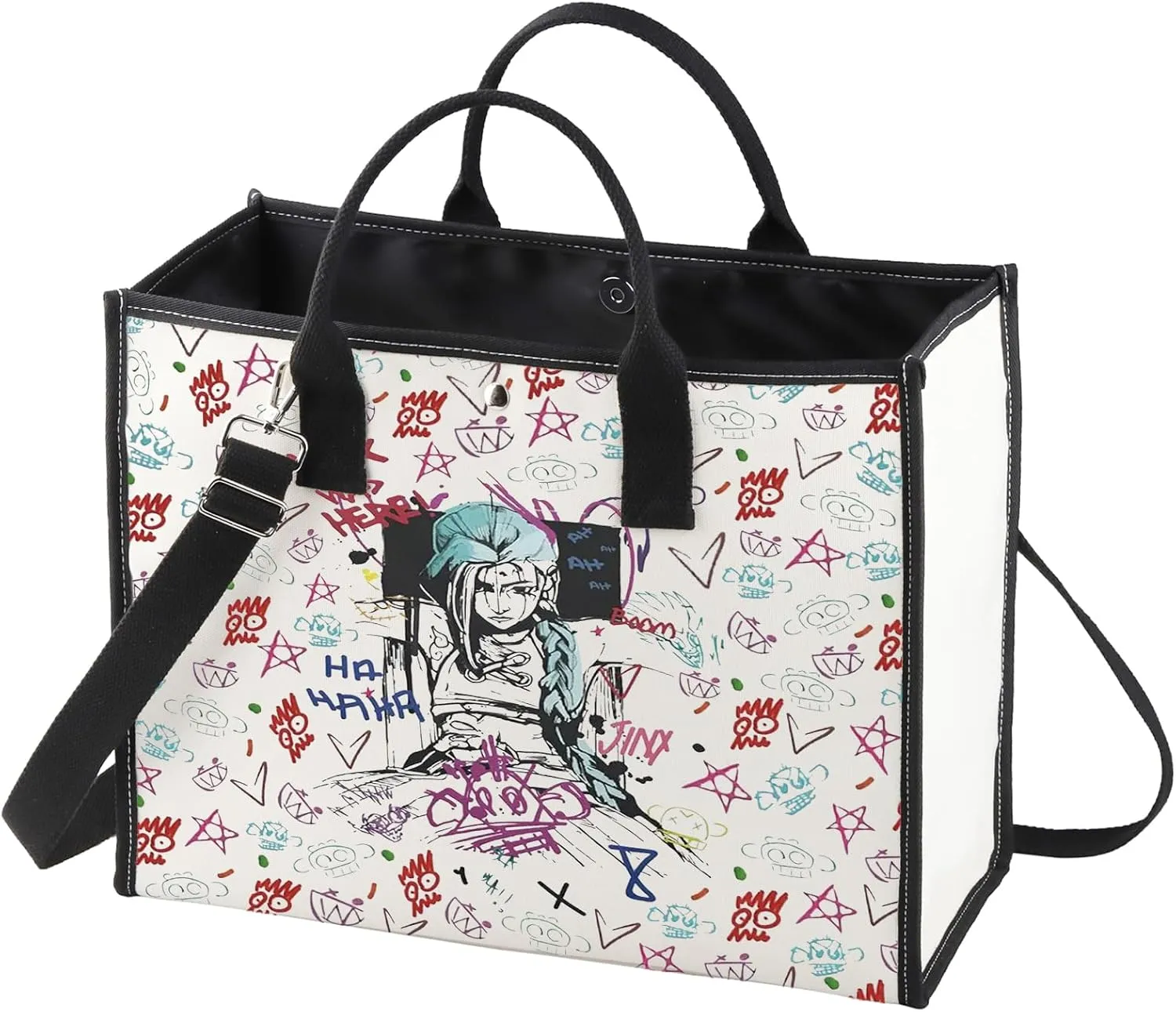 WZMPA Jinx & Vi Movie Tote Bag Jinx & Caitlyn Player Gift Jinx Was Here Shopping Grocery Bag Jinx & Silco Merch