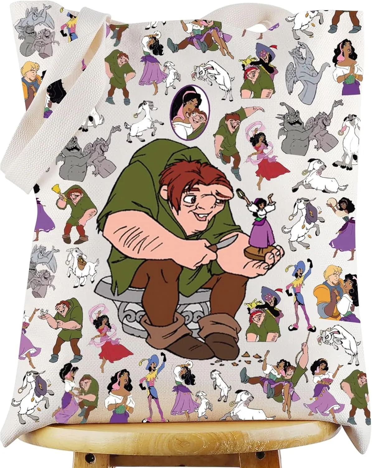 WZMPA Quasimodo & Esmeralda Tote Bag Clopin & Phoebus Fans Gift Frollo & Esmeralda Reusable Grocery Bag Quasimodo Merch
