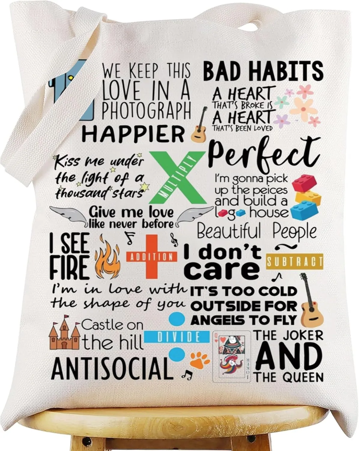 WZMPA Singer Album Tote Bag Singer Fans Gift   - x ÷ Subtract Divide Multiply Grocery Bag Song Lyric Merchandise